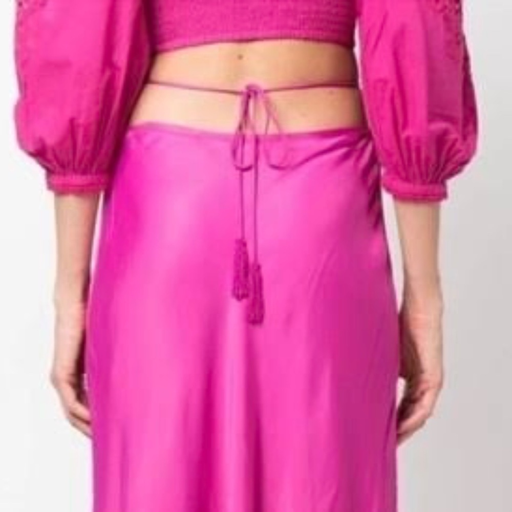 FARM Rio Satin Midi Skirt with Tassel Waist Tie - Picture 4 of 13